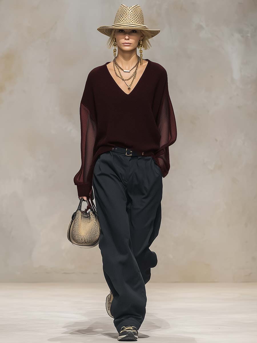 Décontractée et Élégante : Blouse Noire en Maille Transparente à Col V