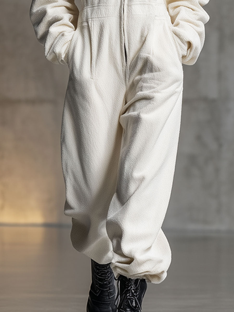 Combinaison Zippée en Polaire Blanche : Élégance Décontractée pour un Style Tendance