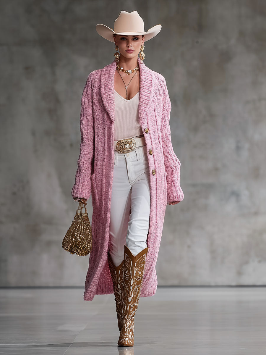 Tricot Élégant avec Poches Doubles et Revers Roses