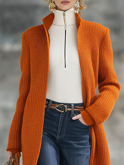 Veste Tricot Orange Vintage au Style Décontracté