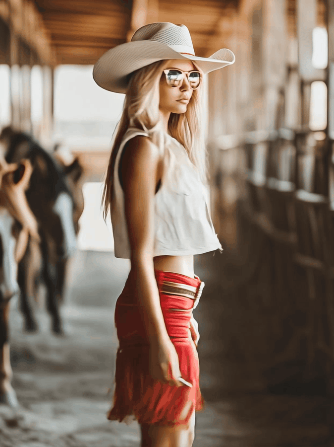 【Expédition en 24 heures】Shorts Vintage Western à Franges Rouges